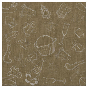 Tela navidad vintage Gingerbread Man y santa