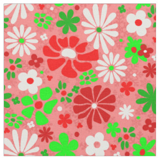 Tela navidad vintage groovy años 60 flores copos de nie