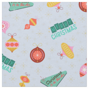 Tela Navidad Vintage Retro Años 60 en Azul Claro