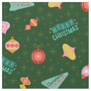 Tela Navidad Vintage Retro Años 60 sobre Verde Oscuro