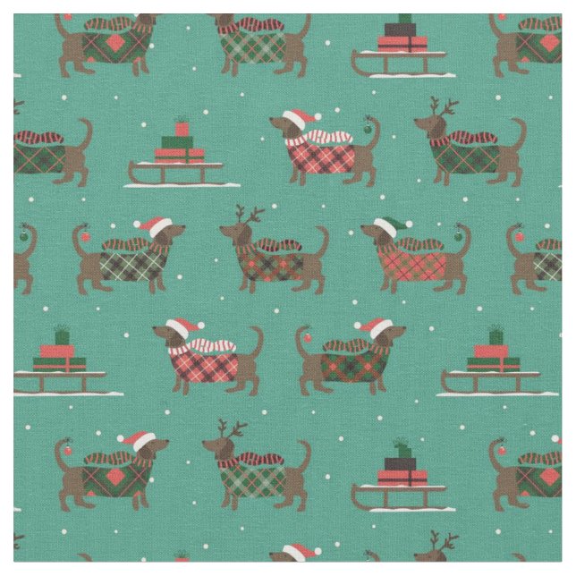 Tela Navidades Adorables Dachshunds (De cerca)