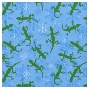 Tela navidades azules geckos reptiles copos de nieve