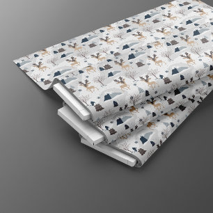 Tela Navidades blancos de invierno de renos patrón sin 