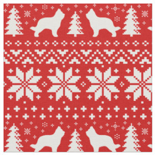 Tela Navidades Briard Silhouettes de vacaciones en rojo