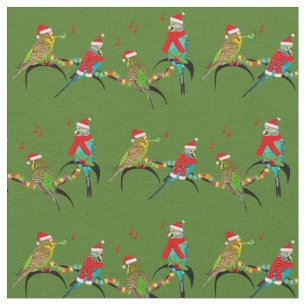 Tela Navidades Budgie Frenzy Fabric (Verde)