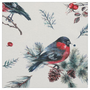 Tela Navidades bullfinch y holly