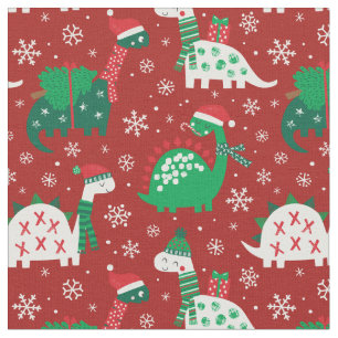 Tela Navidades burdos Dinosaurios en rojo burdeos