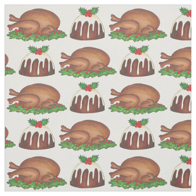 Tela Navidades cenan comida turca de plumas pudín navid (Retal)