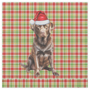 Tela Navidades Chocolate Lab Perro Red y Green Plaid