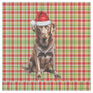 Tela Navidades Chocolate Lab Perro Red y Green Plaid