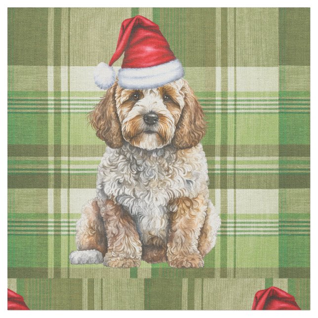 Tela Navidades Cockapoo Perro y vacaciones verdes con s (De cerca)