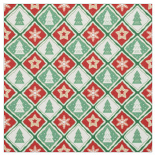 Tela Navidades con copos de nieve y árboles de Navidad