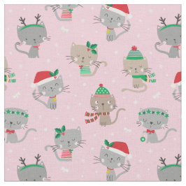 Tela Navidades cortos gatos en rosa claro
