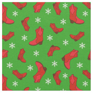 Tela Navidades Cowboy occidentales bota en rojo y verde