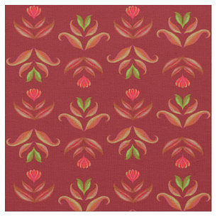 Tela Navidades de arte folclórico floral maroon rojo os