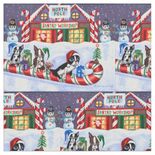 Tela Navidades de Candy Cane Santa de Boston Terriers