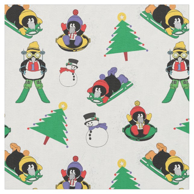 Tela Navidades de esquí de pingüino (De cerca)