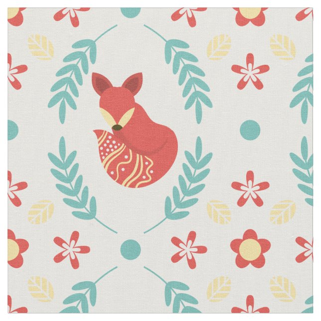 Tela Navidades de invierno Patrón Fox de estilo escandi (De cerca)