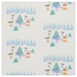 Tela Navidades de los animales del bosque bailando acua