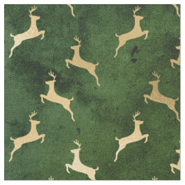 Tela Navidades de oro renos en verde