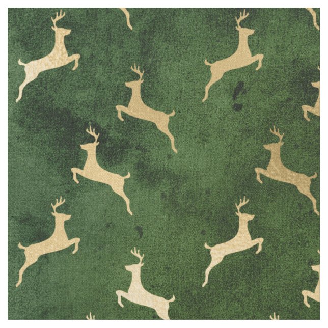 Tela Navidades de oro renos en verde (De cerca)