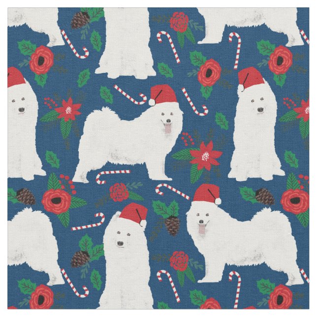 Tela navidades de perro con flores azul marino (De cerca)