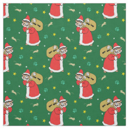 Tela Navidades de Santa Paws Gatos Green