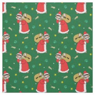Tela Navidades de Santa Paws Gatos Green