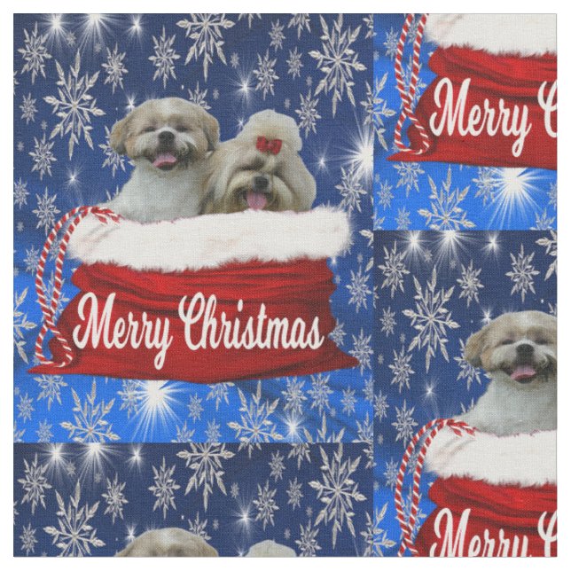 Tela Navidades de Shih tzu Fabric (De cerca)