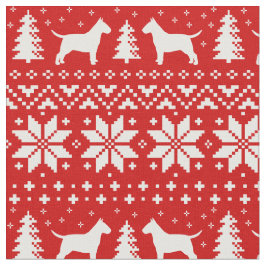 Tela Navidades de siluetas bull terrier rojo y blanco