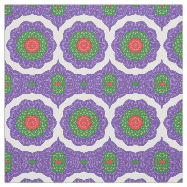 Tela Navidades del Kaleidoscopio Blanco Púrpura Verde R (Retal)