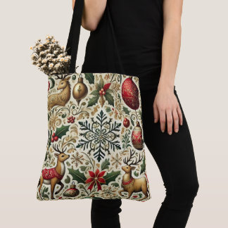 Tela Navidades elegantes festivos patrón de tote bolso