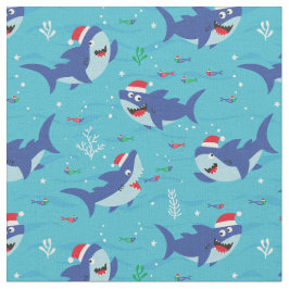 Tela Navidades escuetos tiburones con fondo azul
