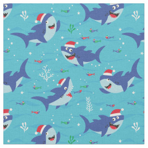 Tela Navidades escuetos tiburones con fondo azul