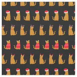 Tela Navidades Ginger Cat Santa Hats Pattern en negro