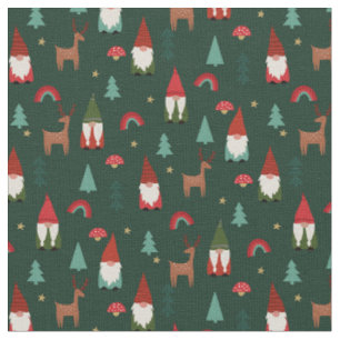 Tela Navidades Gnomes vacaciones verde oscuro