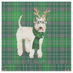Tela Navidades Green Holiday Plaid and Wheaten Terrier