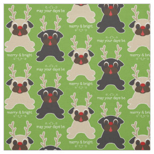 Tela Navidades merry y brillantes pug renos