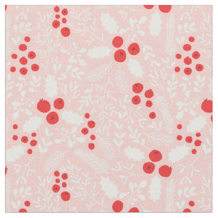 Tela Navidades Mistletoe de Red Pink White Holly Berrie