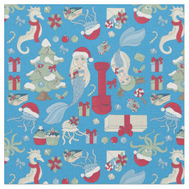 Tela navidades oceánicos mermaid seahorse santa jellyfi