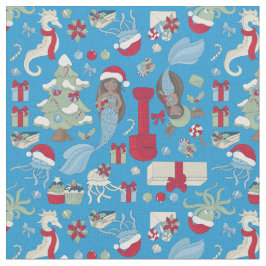 Tela navidades oceánicos sirenas negras caballito de ma