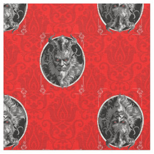 Tela navidades ominosos krampus damasco rojo