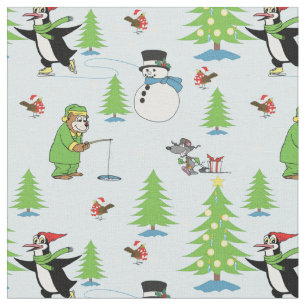 Tela Navidades patinando en pingüino y pescador de osos