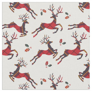 Tela Navidades Red Plaid Holiday Reindeer