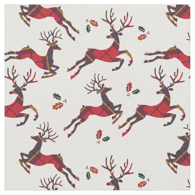Tela Navidades Red Plaid Holiday Reindeer (De cerca)