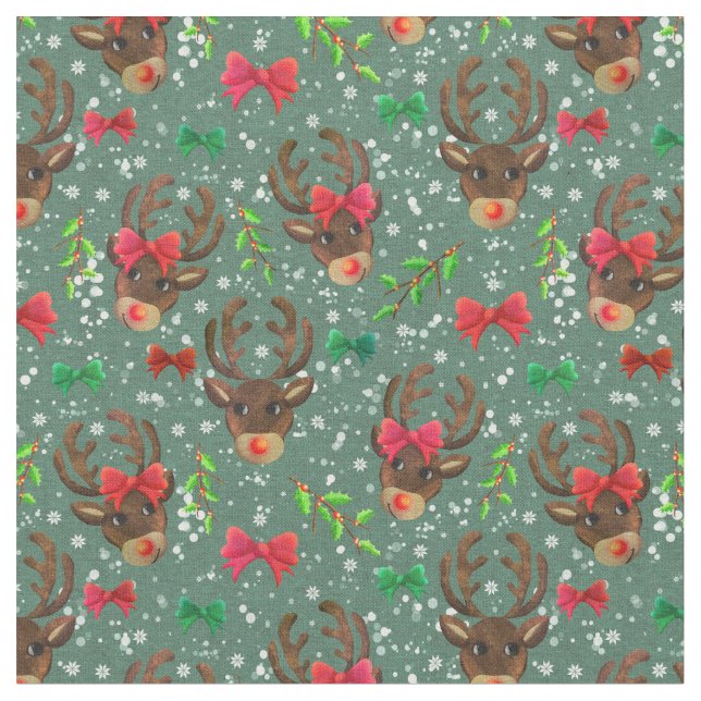 Tela Navidades Reindeer Forest Green (De cerca)