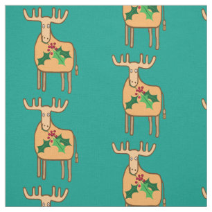 Tela Navidades renos con sprig holly
