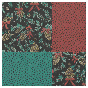 Tela Navidades revisan la cinta de pino verde rojo negr