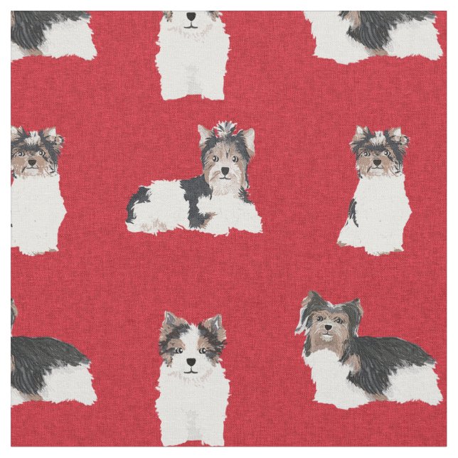 Tela navidades rojos de perro de Biewer (De cerca)