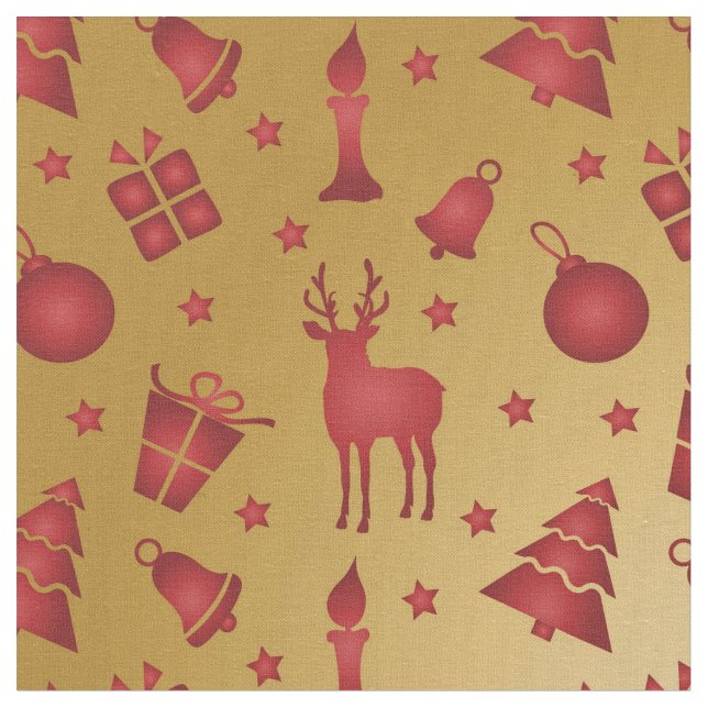 Tela Navidades rojos renos en oro (De cerca)